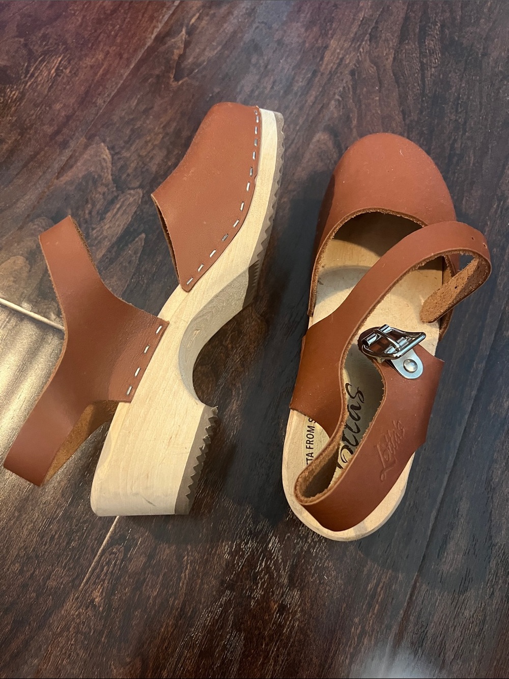 Lotta From Stockholm Tan Leather Clogs with Wood Platform